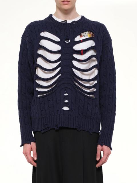 doublet Rib Cage Cable Knit Pullover in Navy