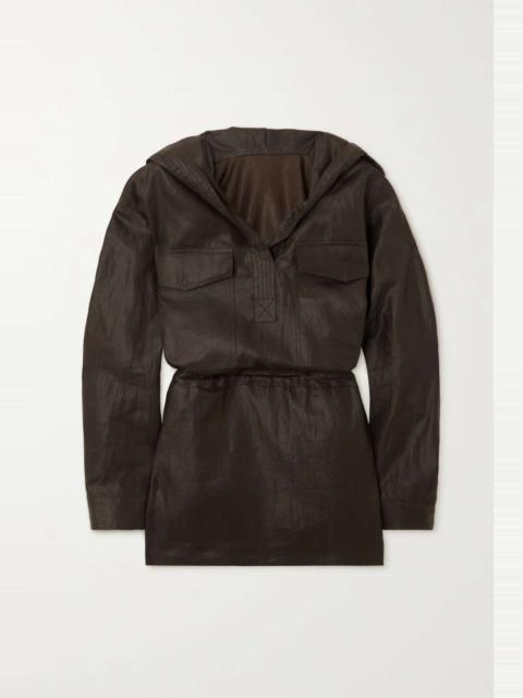 Loro Piana Bardhyl hooded leather-trimmed coated-linen mini dress