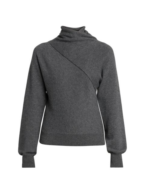 TOM FORD Women's Wrap Collar Cashmere-Cotton Turtleneck - Dark Grey Melange