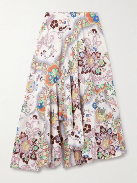 Etro Asymmetric Floral-print Cotton-poplin Midi Skirt