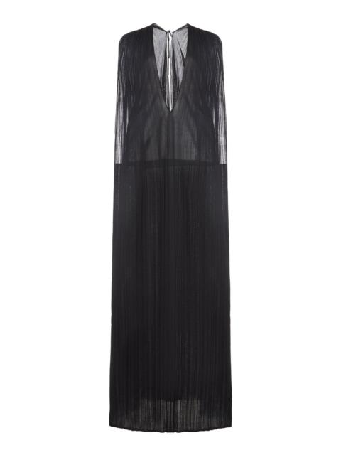 Pleated Silk Maxi Dress black