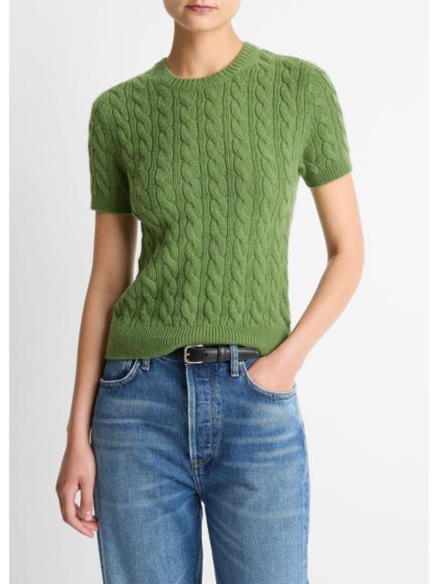 Vince Cable-Knit Wool & Cashmere-Blend Short-Sleeve Sweater