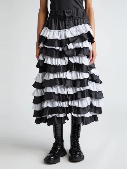 Noir Kei Ninomiya Reversible Colorblock Tiered Ruffle Satin Skirt