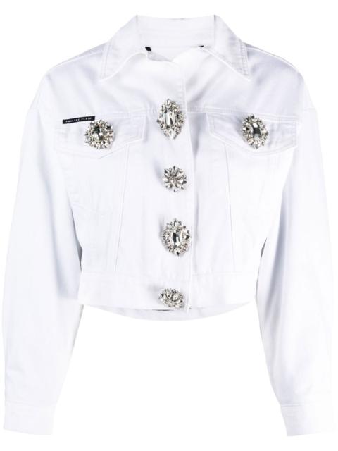 PHILIPP PLEIN 크리스탈 버튼 자르기 denim 재킷