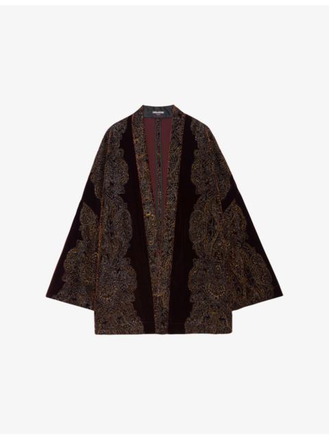 Zadig & Voltaire Paisley-Pattern Sequin-Embellished Velvet Kimono