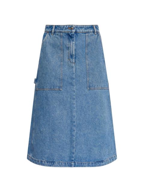 Maison Kitsuné logo-embroidered denim midi skirt