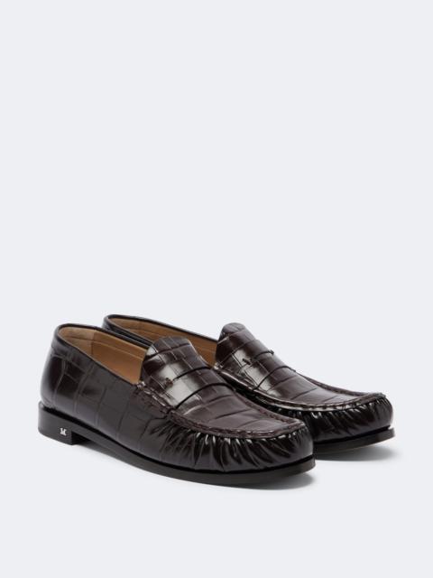 Max Mara Croc-effect leather penny loafers