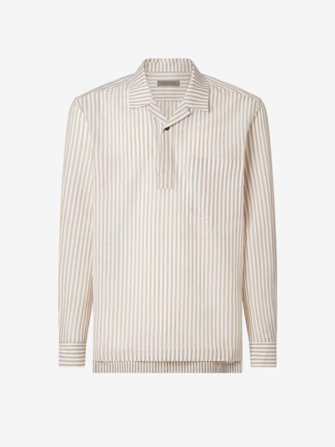 CORNELIANI White cotton and linen shirt with green stripes