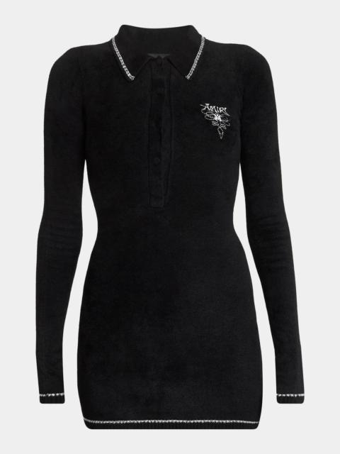 AMIRI Ma Velvet Knit Long-Sleeve Mini Polo Dress
