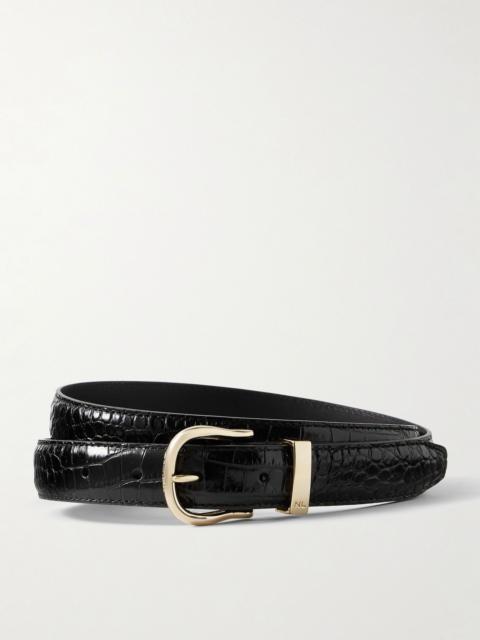 NILI LOTAN Louise croc-effect leather belt Black