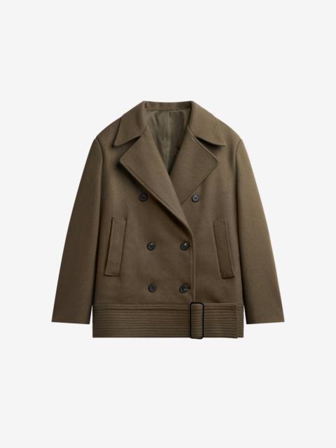 The Frankie Shop Manali Belted Peacoat - Olive Brown