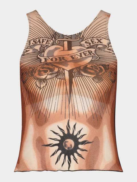 Jean Paul Gaultier Re-Edition Tattoo Trompe L & apos;oeil Mesh Tank Top