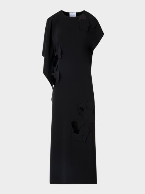 AKRIS Sleeveless Asymmetric Draped Papercut Flower Crepe Midi Dress