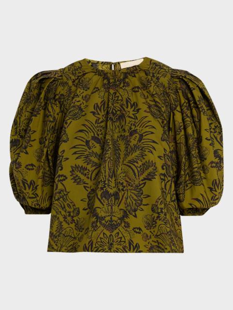 ULLA JOHNSON Frantiska Floral Poplin Puff-Sleeve Blouse