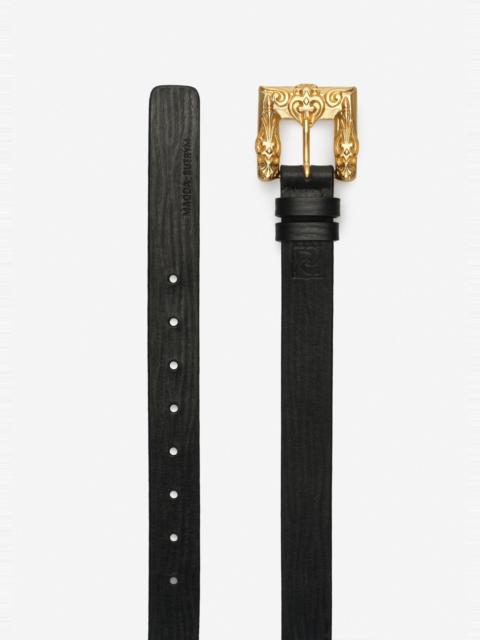 MAGDA BUTRYM Leather belt with ornamental gold buckle in black