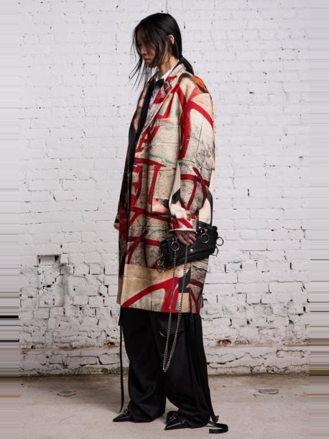 R13 OVERSIZED RAGGED COAT - ABSTRACT PRINT