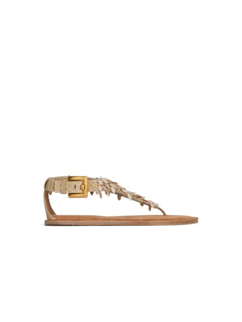 Balmain Flat sandals in suede, cotton and beads