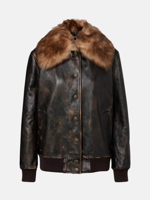 Dolce & Gabbana Shearling-trimmed leather bomber jacket