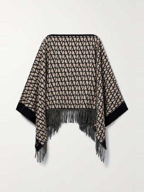 Valentino Fringed jacquard-knit wool and cashmere-blend poncho