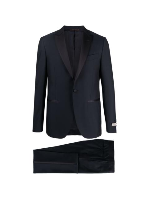 satin-trim single-breasted wool suit