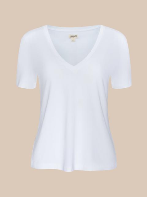 L'AGENCE Brianna Cotton V-Neck Tee
