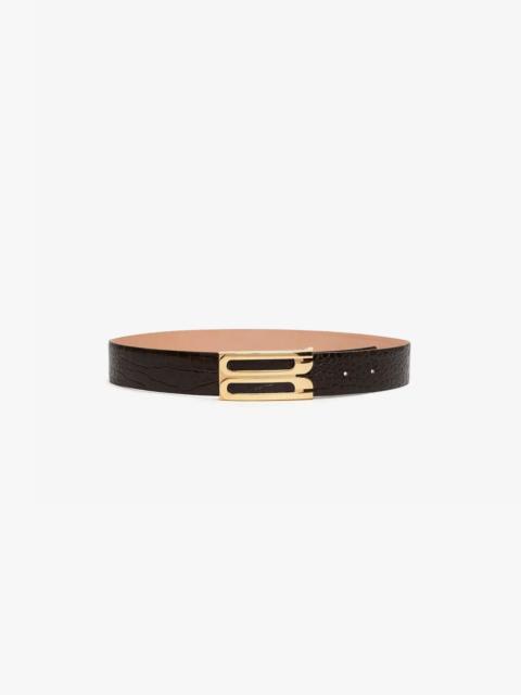 Victoria Beckham Jumbo Dorian Belt In Chocolate Croc Embossed Leather