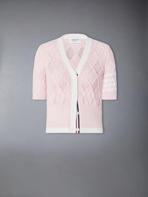 Thom Browne ARGYLE POINTELLE 4-BAR SHORT SLEEVE CARDIGAN