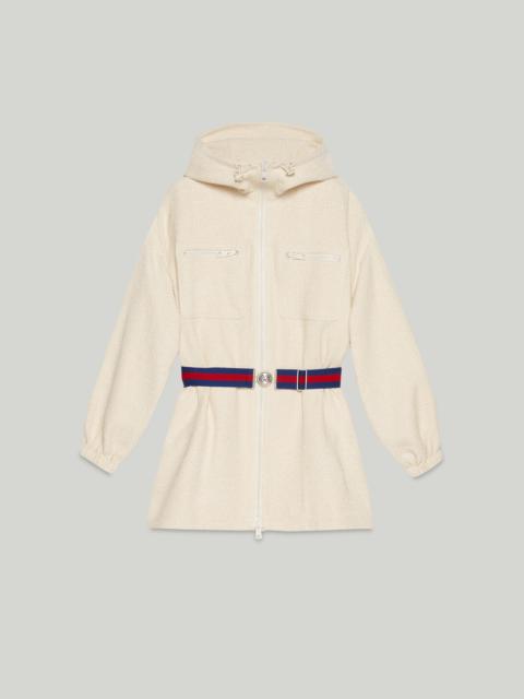 GUCCI Tweed hooded jacket with belt