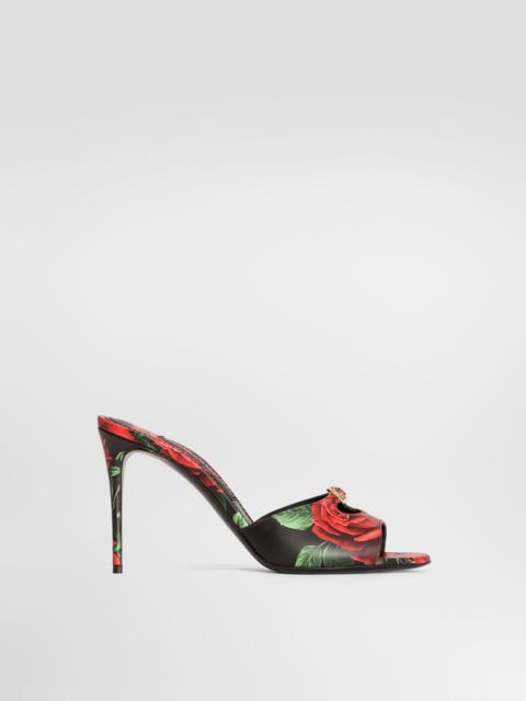 Dolce & Gabbana Rose-print calfskin mules