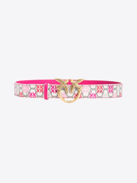 PINKO 3CM LOGO-PRINT BELT WITH LOVE BIRDS BUCKLE