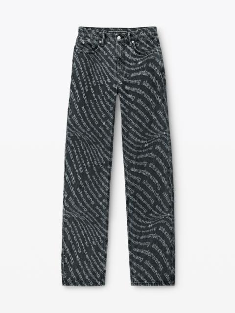 Alexander Wang Ez Logo Newsprint Mid Rise Straight Leg Jean in Cotton