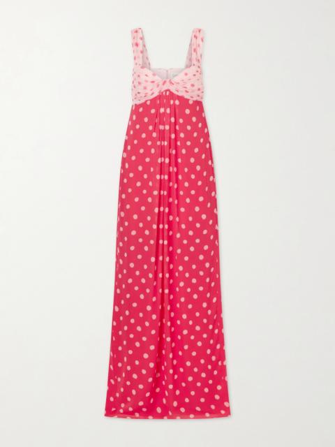 SALONI Chani Pleated Polka-dot Crepon-trimmed Silk-chiffon Midi Dress
