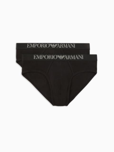 EMPORIO ARMANI Two-pack of ribbed cotton briefs with logo band