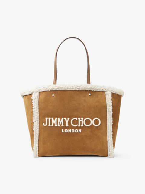 JIMMY CHOO Avenue Tote Bag
Khaki Brown Suede and Shearling Tote Bag with Jimmy Choo Embroidery