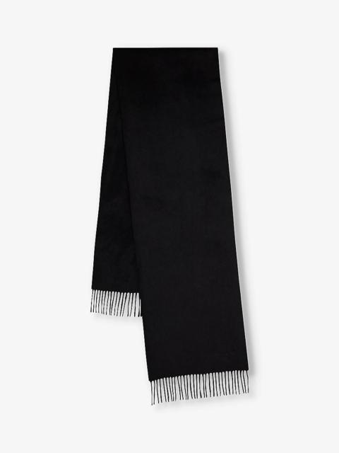 Branded fringed wool scarf