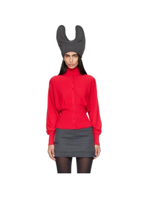 OPEN YY Red Button Up Blouson Cardigan