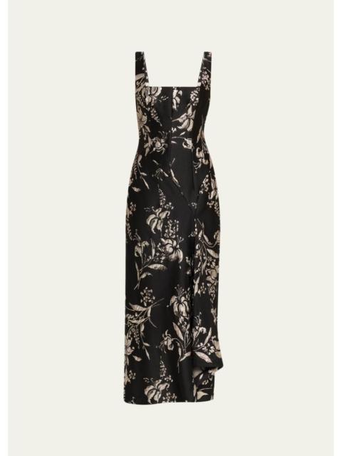 LELA ROSE Metallic Floral Jacquard Sleeveless Maxi Dress