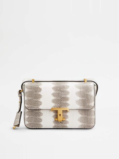 Tod's T TIMELESS FLAP BAG IN REPTILE MINI - WHITE, BROWN