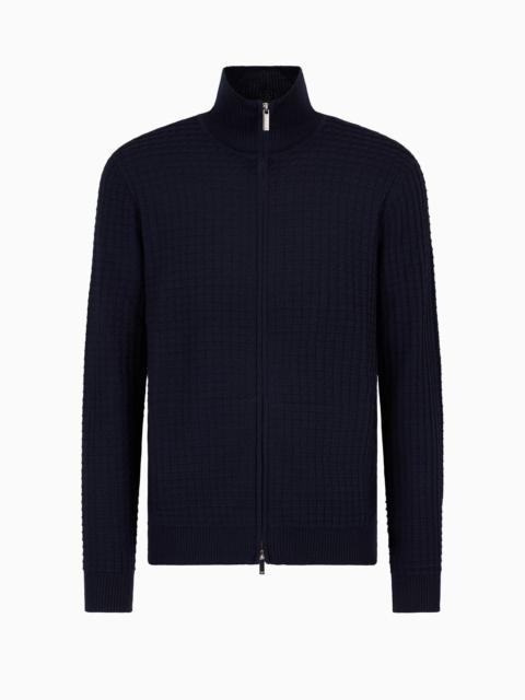 EMPORIO ARMANI Tuck-stitch full-zip cardigan in a wool and Lyocell blend