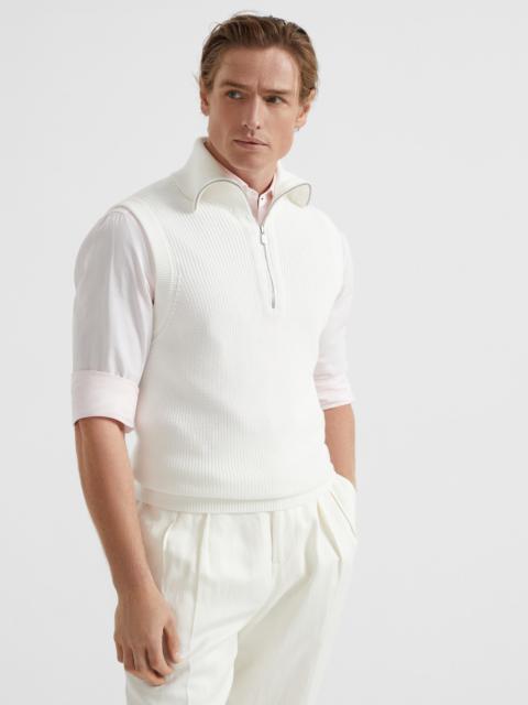 Brunello Cucinelli 면 반 영어 늑골 스웨터 vest 반 지퍼