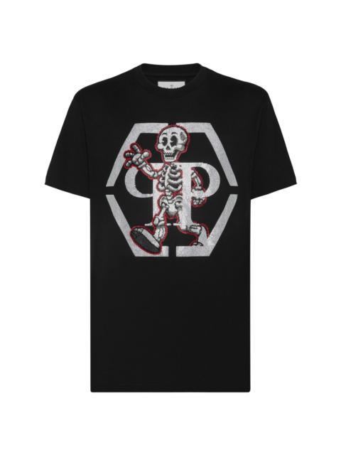 rhinestone-skeleton cotton T-shirt