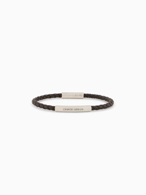 GIORGIO ARMANI Plaited-leather bracelet with 925 sterling silver details
