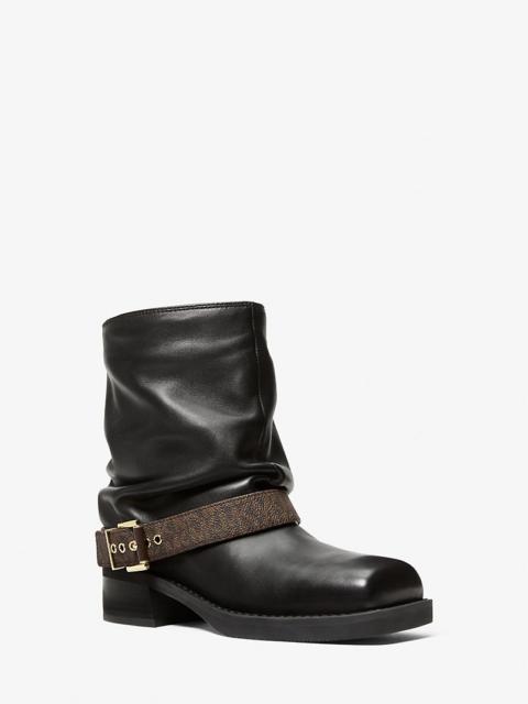 MICHAEL KORS Colby Leather and Signature Logo Ankle Boot