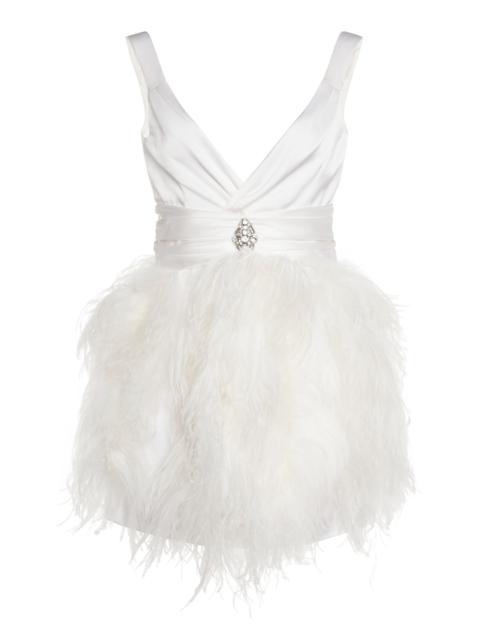 Alessandra Rich Feather-Embellished Silk Satin Mini Dress white