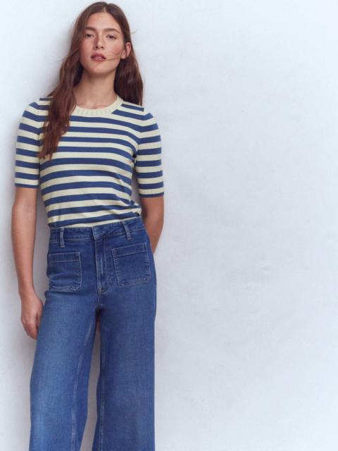 BODEN Emilia Cotton Crew T-shirt-Denim Blue/ Warm Ivory