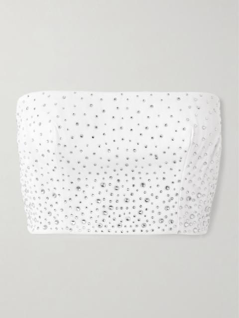 ALEX PERRY Cropped strapless crystal-embellished mesh top White