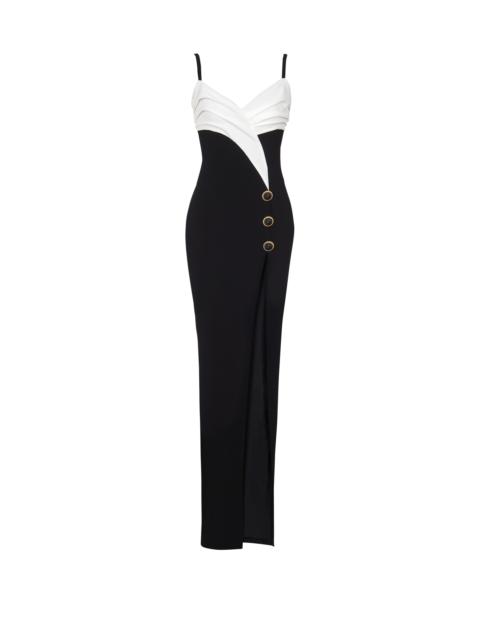 Balmain Two-tone long crepe dress with leg slit