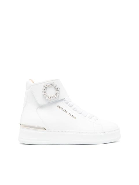 PHILIPP PLEIN Crystal leather hi-top sneakers