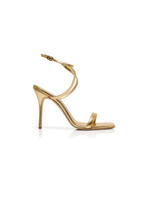 Gold Nappa Leather Ankle Strap Sandals