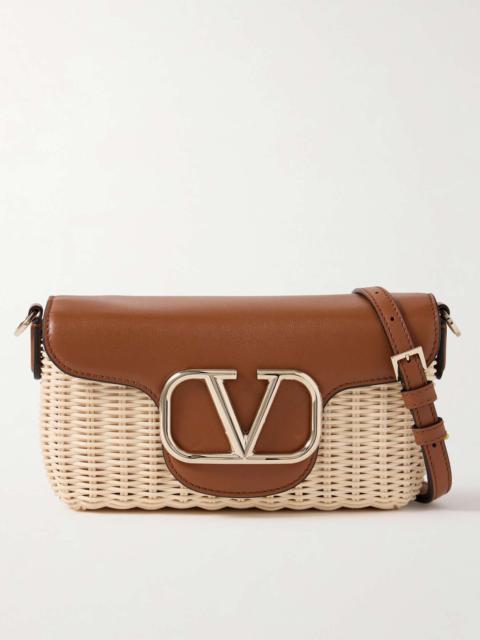 Valentino Locò embellished leather-trimmed raffia shoulder bag